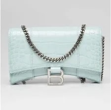 Balenciaga — Balenciaga Hourglass Shiny Mock- Embossed Wallet on Chain in — Handbag — resale