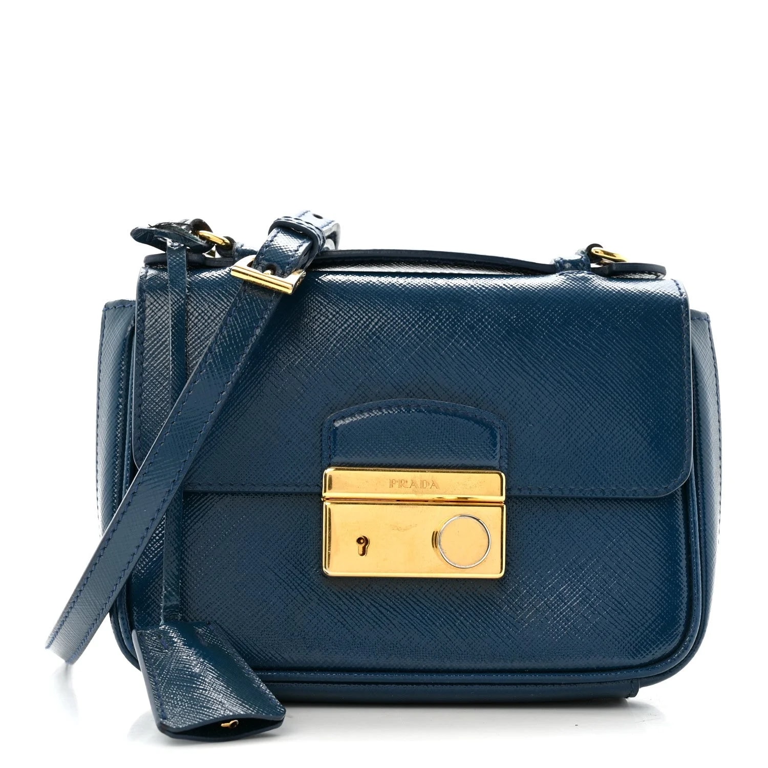 Prada — Vernice Lock Flap Chain Azzurro — Handbag — resale