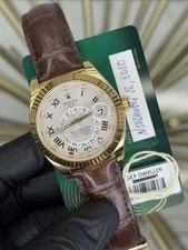 Rolex — 2020 Rolex SkyDweller Silver Sunray Roman Dial on Leather 326138 Card — Watch — resale