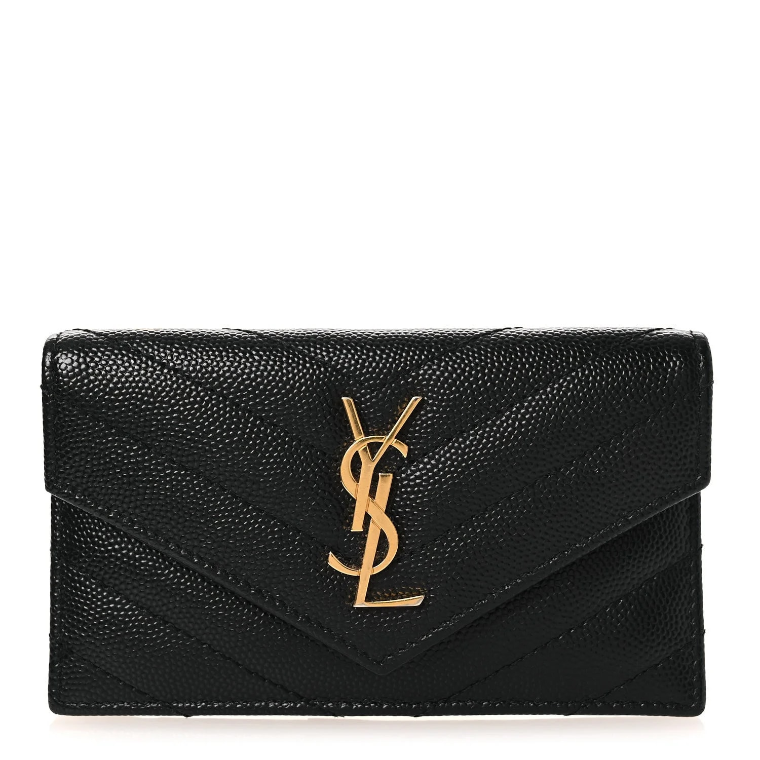 Saint Laurent — Grain de Poudre Chevron Compact Wallet — Accessory — resale