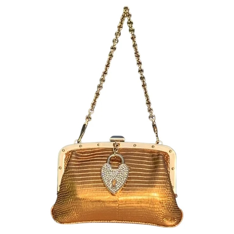 Gucci — Gucci Metallic Swarovski Heart Lock Evening Bag Minaudière — Designer Shoe — resale