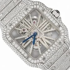 Cartier — NEW 5TCW Natural Diamond Cartier Santos Large 40mm Pave Roman White Dial — Watch — resale
