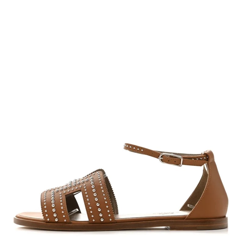 Hermès — Studded Santorini 36 Naturel — Designer Shoe — resale