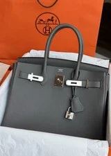 Hermès — Hermès Birkin 30 Top Handle Satchel Pebbled Hardware Lock Dust — Handbag — resale