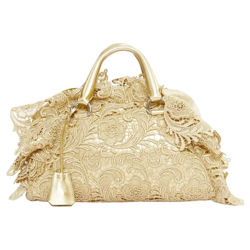 Prada — Prada 2008 Runway Oro Lace Pizzo Macrame Lace Bar Top Handle Bowler Bag — Clothing — resale
