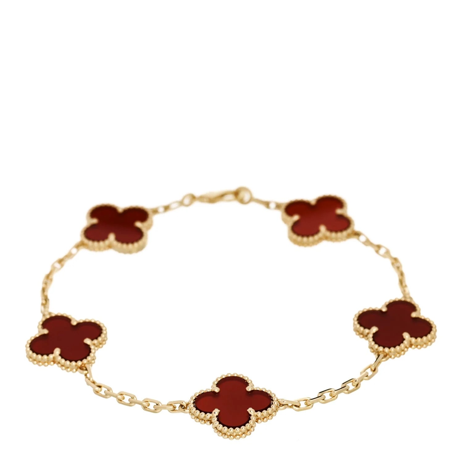 Van Cleef & Arpels — 18K Rose Gold Carnelian 5 Motifs Guilloche Alhambra — Jewelry — resale