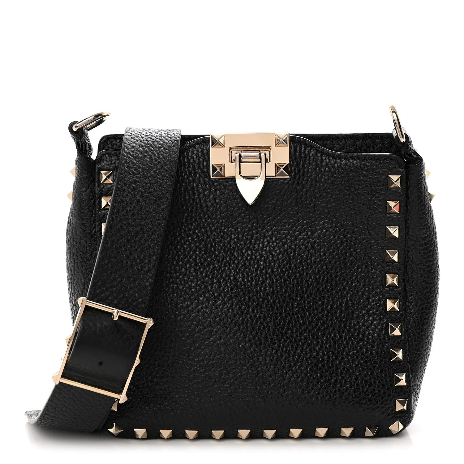 Valentino Garavani — Pebbled Mini Rockstud Flip-Lock Messenger — Handbag — resale