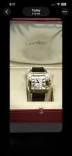 Cartier — Cartier Santos 100 XL 38MM Gold Bezel White Dial Leather Strap Box & Card — Watch — resale