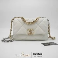 Chanel — Chanel 19 Flap Small White Gold Chain Crossbody — Handbag — resale
