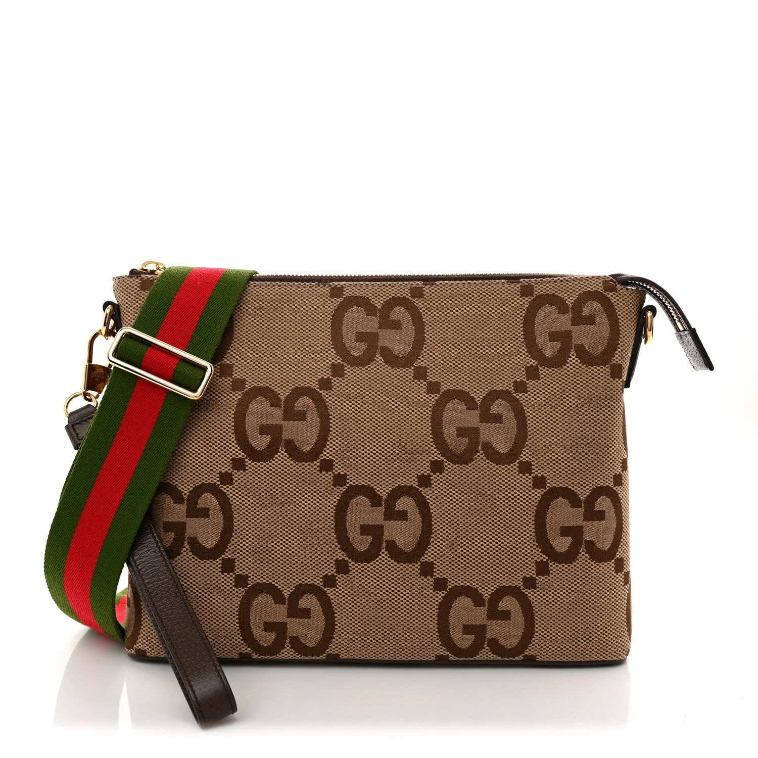 Gucci — Jumbo GG Textured Dollar Web Wristlet Messenger New Acero — Handbag — resale