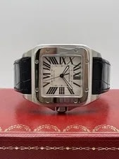Cartier — Cartier Santos 100 XL Silver Roman Dial Black Alligator W20073X8 Box Papers — Watch — resale