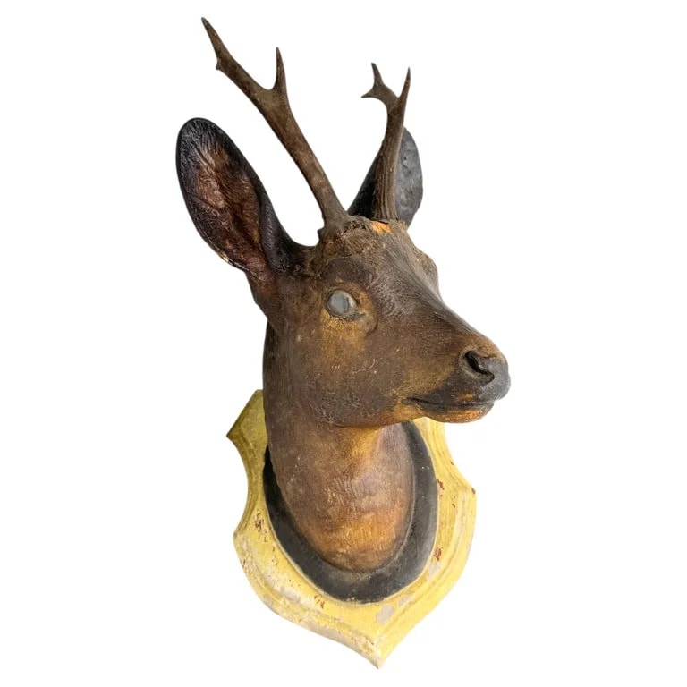Viechtauer — Antique Viechtauer Folk Art Carved Roe Deer Head, Austria 1900s — Furniture — resale