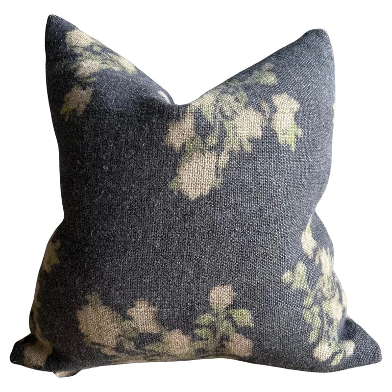 Made to Order Wabi Sabi French Linen Roses Accent Creme Pillow with Insert — decorative_object — resale