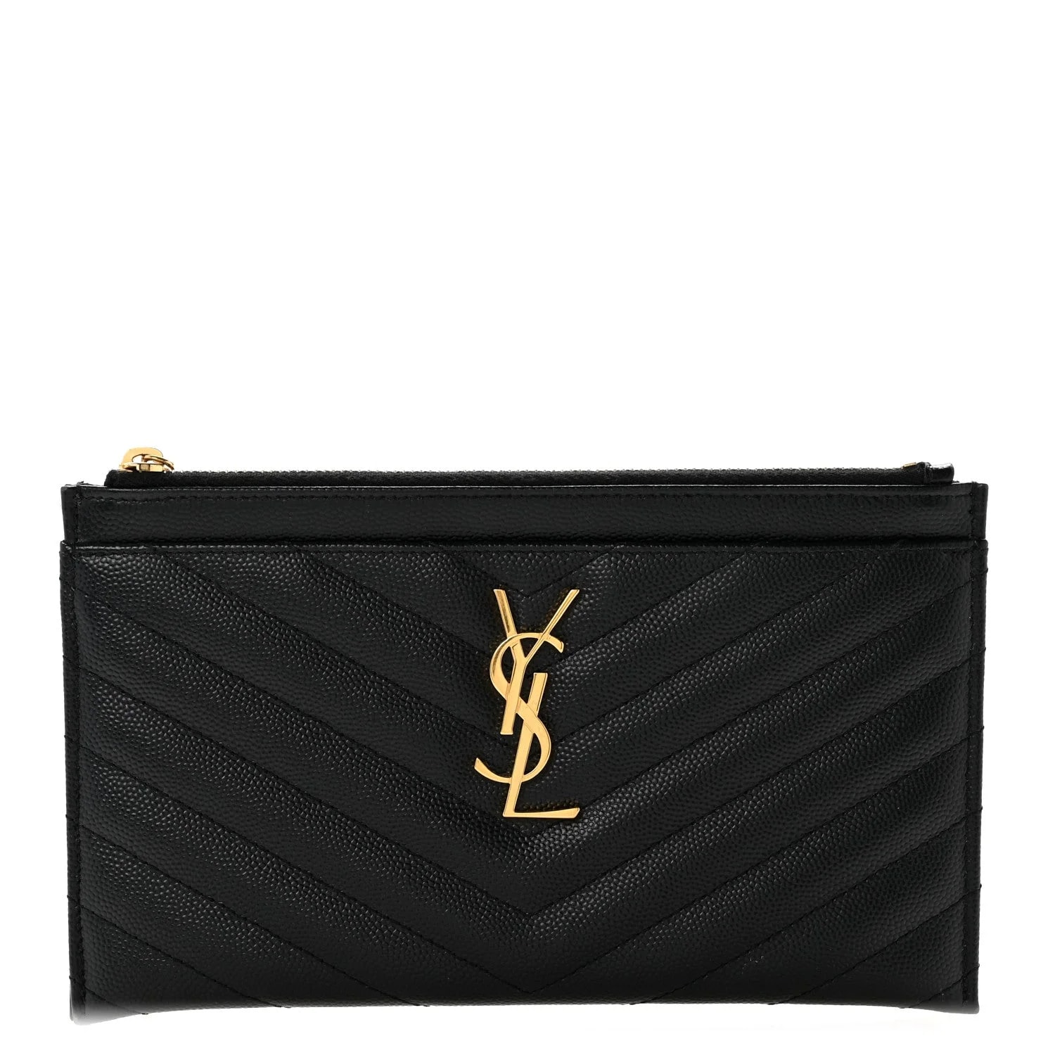 Saint Laurent — Grain de Poudre Chevron Bill Pouch — Accessory — resale
