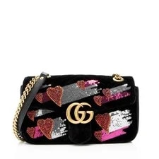 Gucci — Gucci Embellished Hearts GG Marmont Medium Flap — Handbag — resale