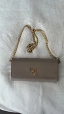 Prada — Prada Nude Logo Wallet on Braided Chain Crossbody — Handbag — resale