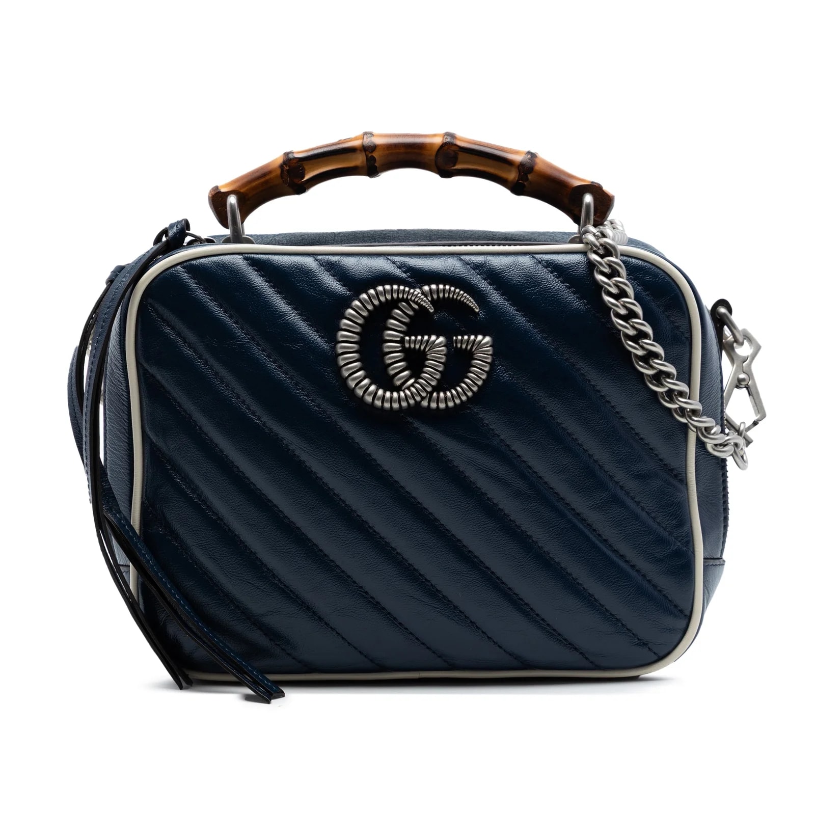 Gucci — Small GG Marmont Matelasse Diagonal Torchon Bamboo Satchel — Handbag — resale