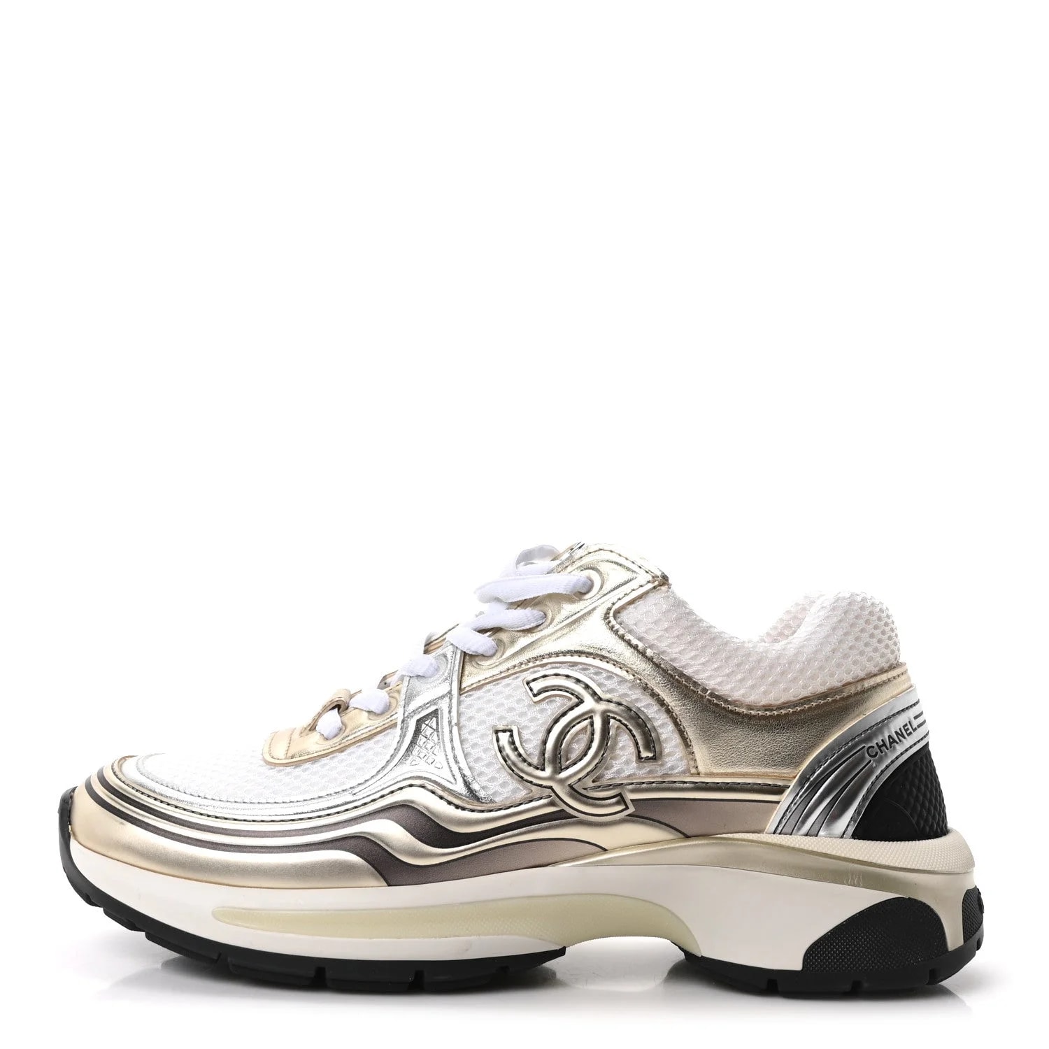 Chanel — Fabric Laminated Stretch CC 36.5 White Gold — Sneaker — resale