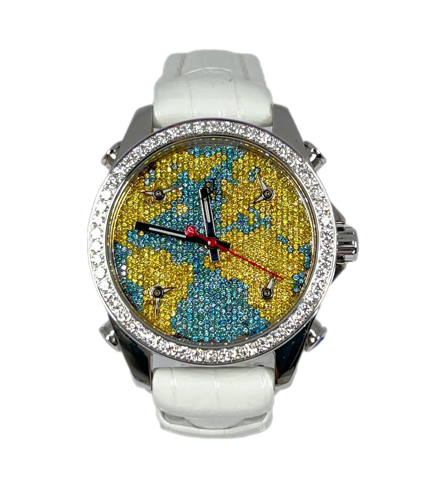 Worldofluxuryus — Jacob & Co Five Time Zone Stainless Steel and White Diamonds — Watch — resale