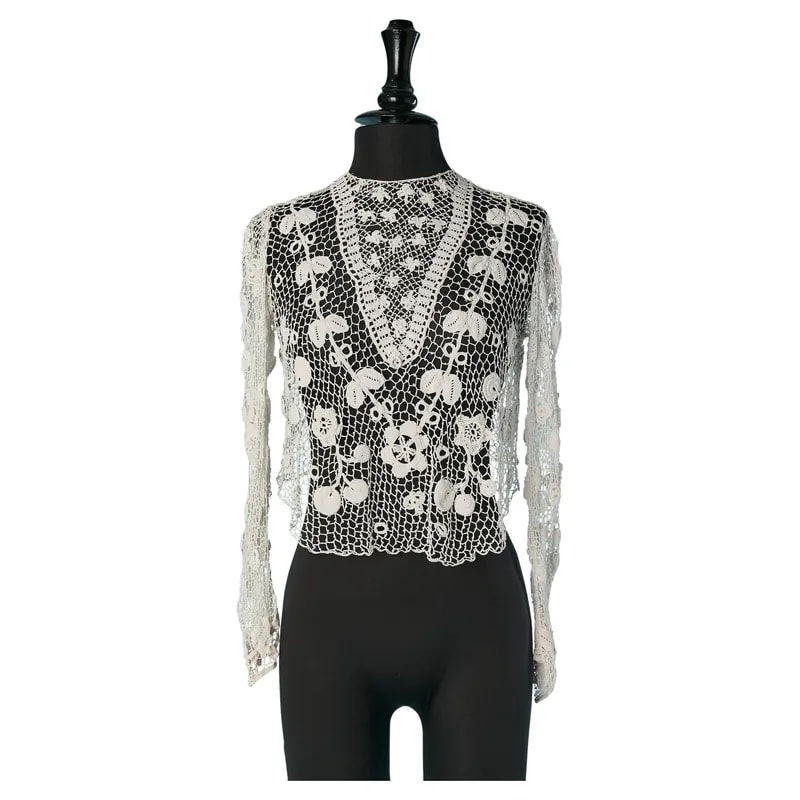 White Cotton Irish Crochet Top, Circa 1900s — Designer Shoe — resale