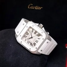 Cartier — Cartier 35.6mm X 44.2mm Silver Opaline Roman Medium Santos 100 REF: W20122U2 — Watch — resale