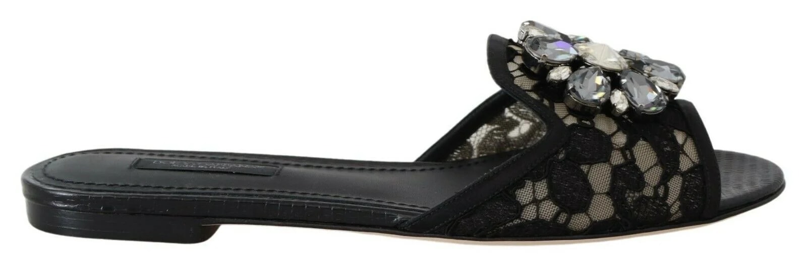Dolce & Gabbana — Dolce & Gabbana Taormina Lace Slides Crystals — Designer Shoe — resale