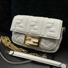 Fendi — Fendi Baguette Mini Chain Crossbody White Gold D — Handbag — resale
