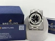 Breitling — Breitling Superocean Automatic A17376 44mm Black Dial Stainless Steel Box Paper — Watch — resale
