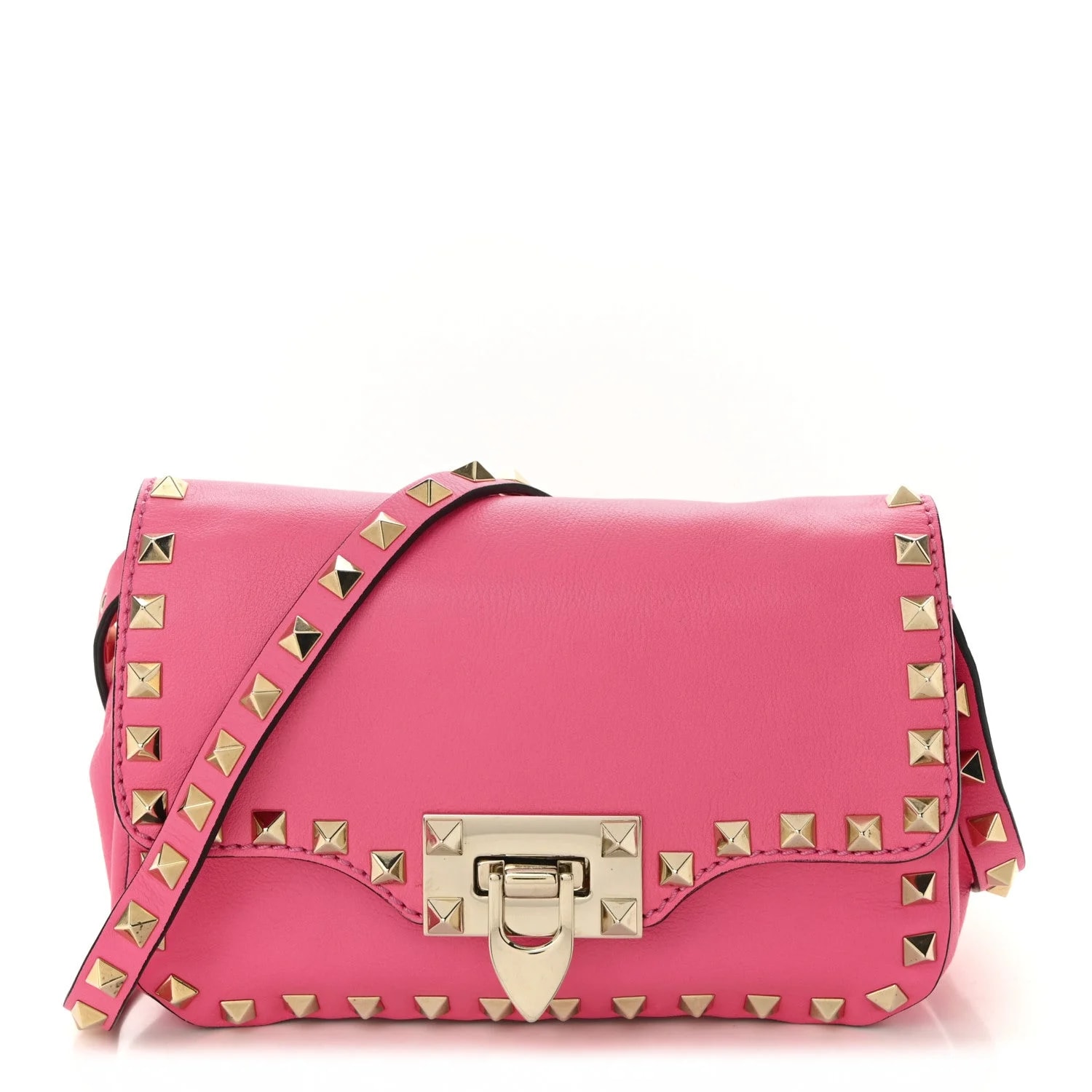 Valentino Garavani — Vitello Mini Rockstud Flap Crossbody Fuxia Fluo — Handbag — resale