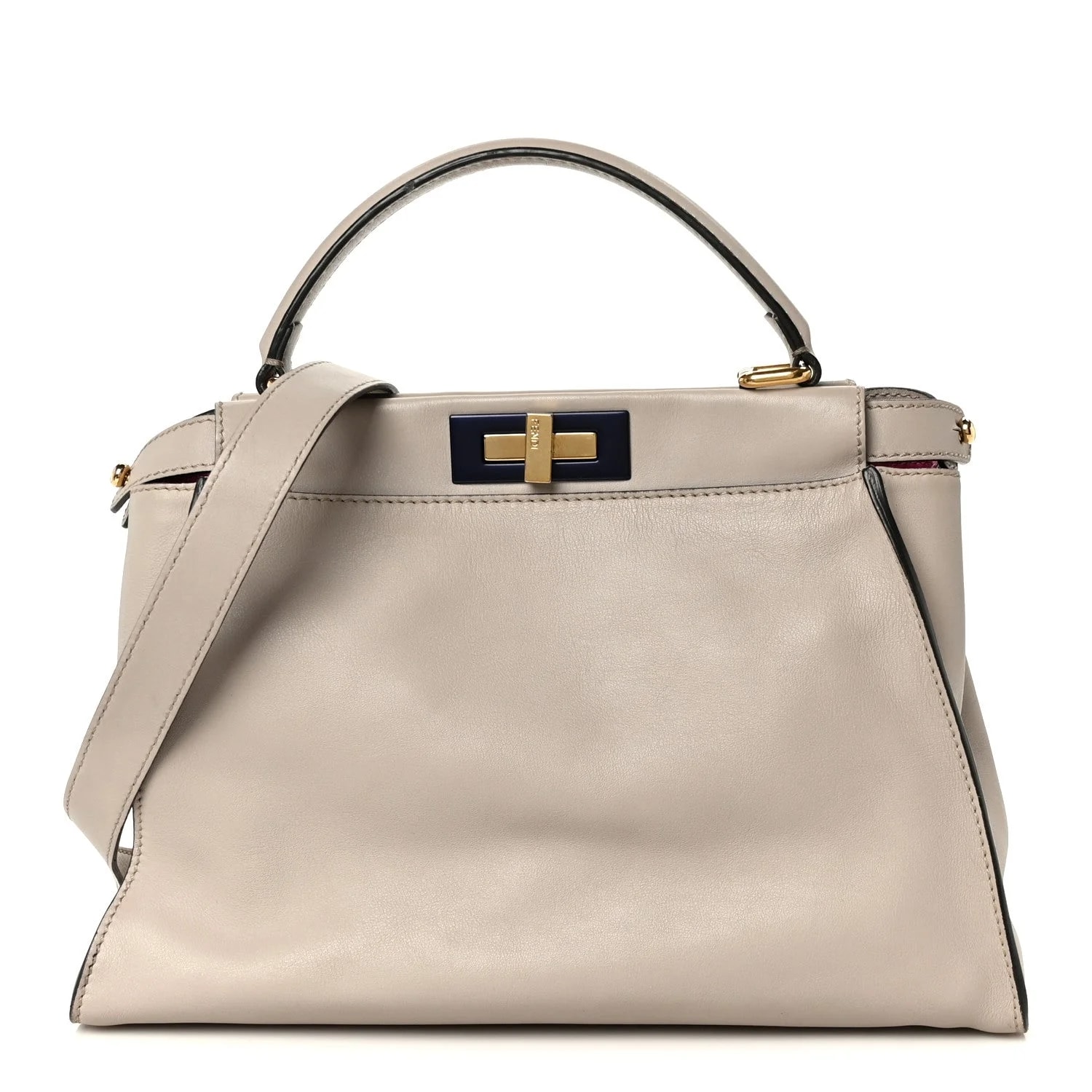 Fendi — Vitello Seta Shiny Medium Peekaboo Iconic Satchel Grigio Polvere — Handbag — resale