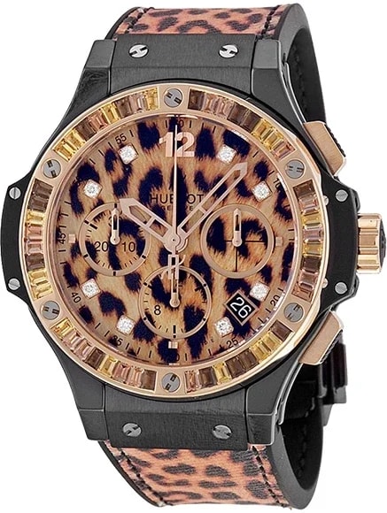 Worldofluxuryus — Hublot Big Bang Leopard Chronograph Black Ceramic & 18K Rose Gold & Andalusite — Watch — resale