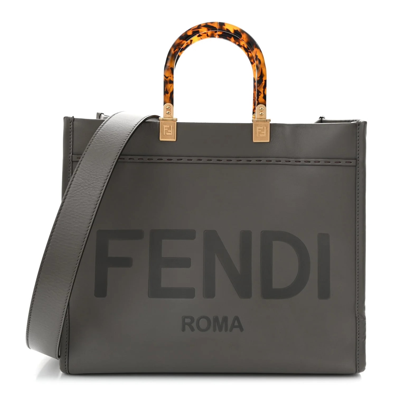 Fendi — Vitello King Plexiglass Logo Embossed Medium Fendi Sunshine Shopper Moon — Handbag — resale