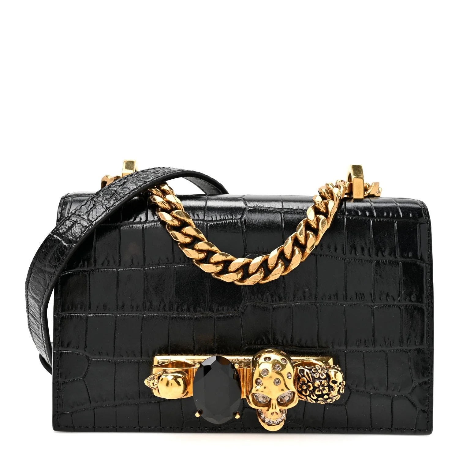 Alexander McQueen — Shiny Embossed Jeweled Satchel — Handbag — resale