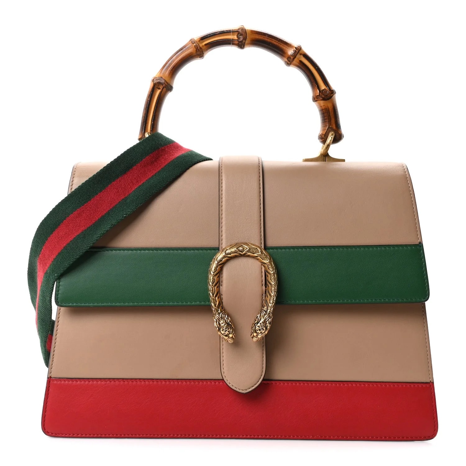 Gucci — Moon Web Large Dionysus Bamboo Top Handle Camelia Bright Evergreen Hibiscus — Handbag — resale