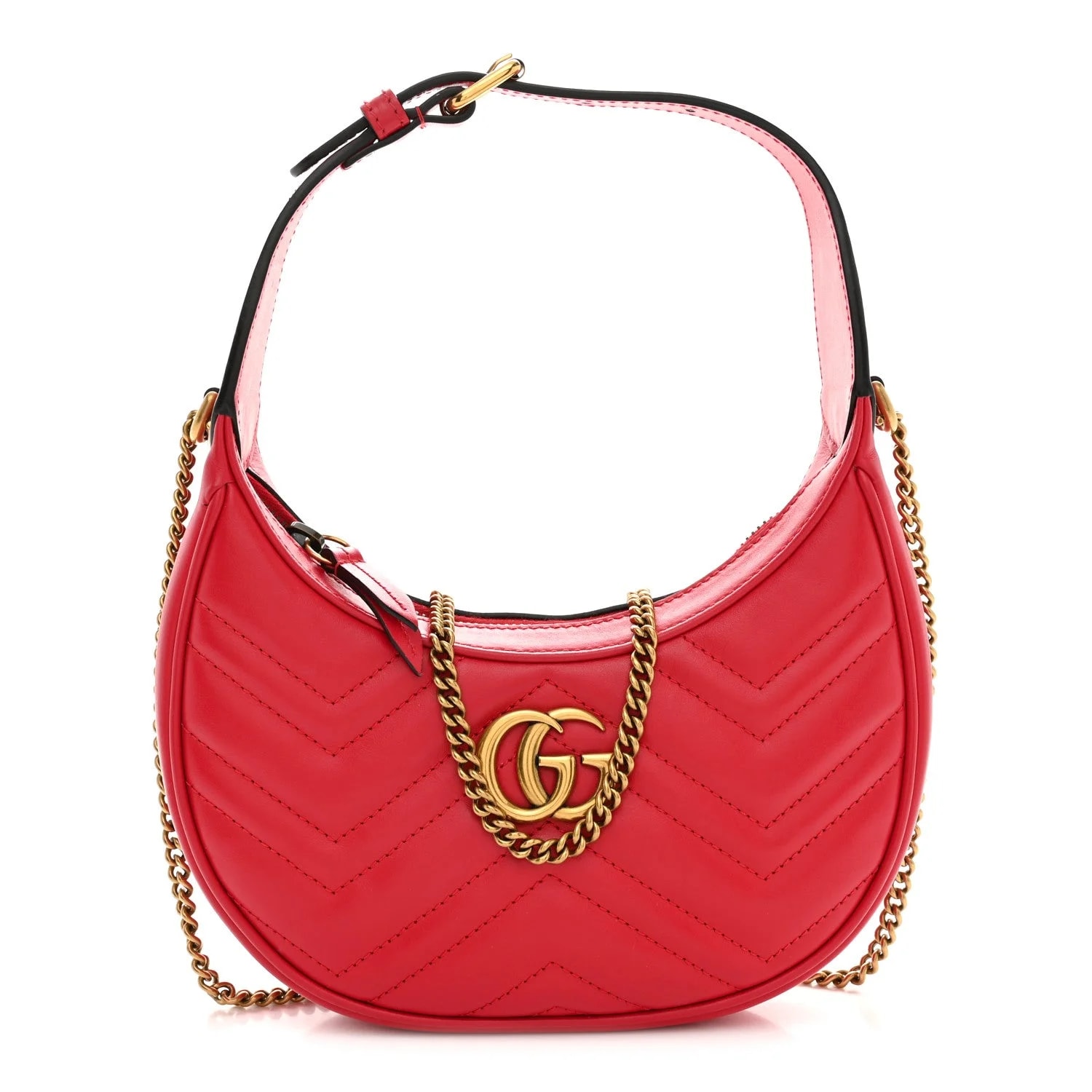 Gucci — Matelasse Chevron Mini GG Marmont Half Moon Hobo — Handbag — resale