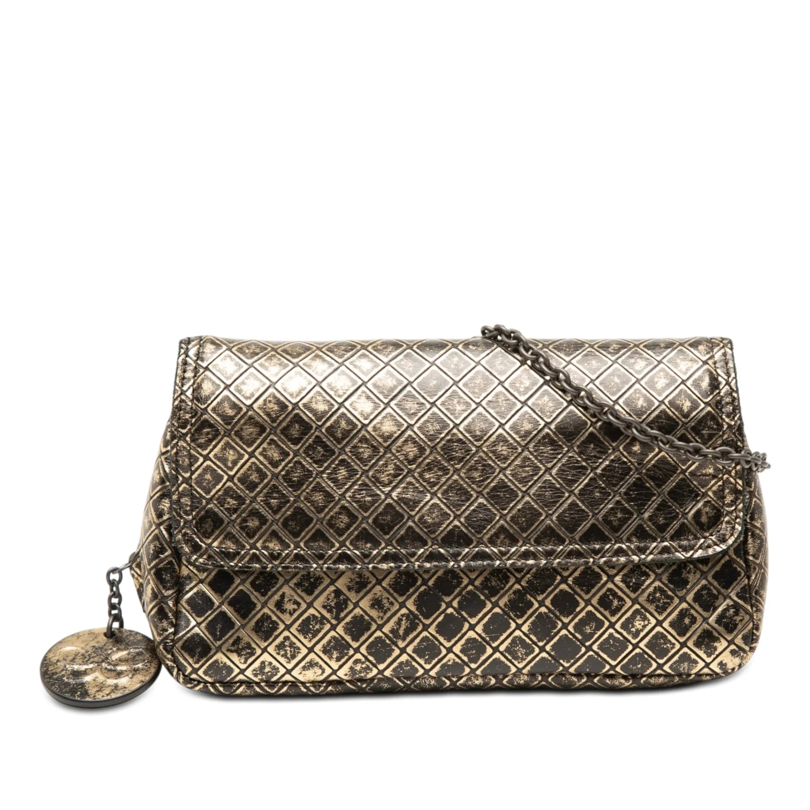 Bottega Veneta — Metallic Intrecciomirage Chain Flap Crossbody — Handbag — resale