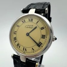 Cartier — Cartier Must Vendome Silver Leather Band OH Battery Replacement Auth — Watch — resale