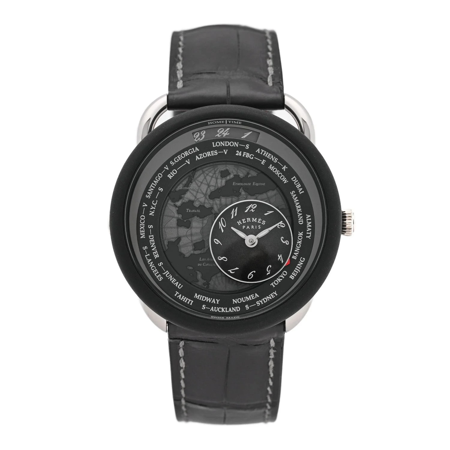 Hermès — Platinum Titanium Alligator 43mm Arceau le Temps Voyageur Automatic Noir — Watch — resale