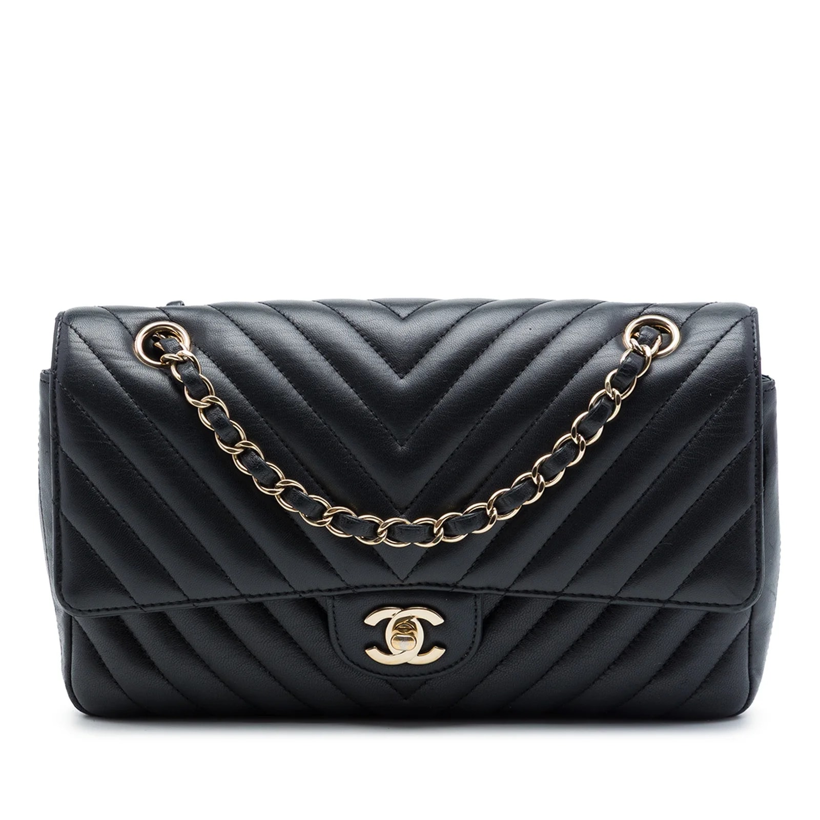 Chanel — Medium Classic Chevron Crumpled Double Flap — Handbag — resale