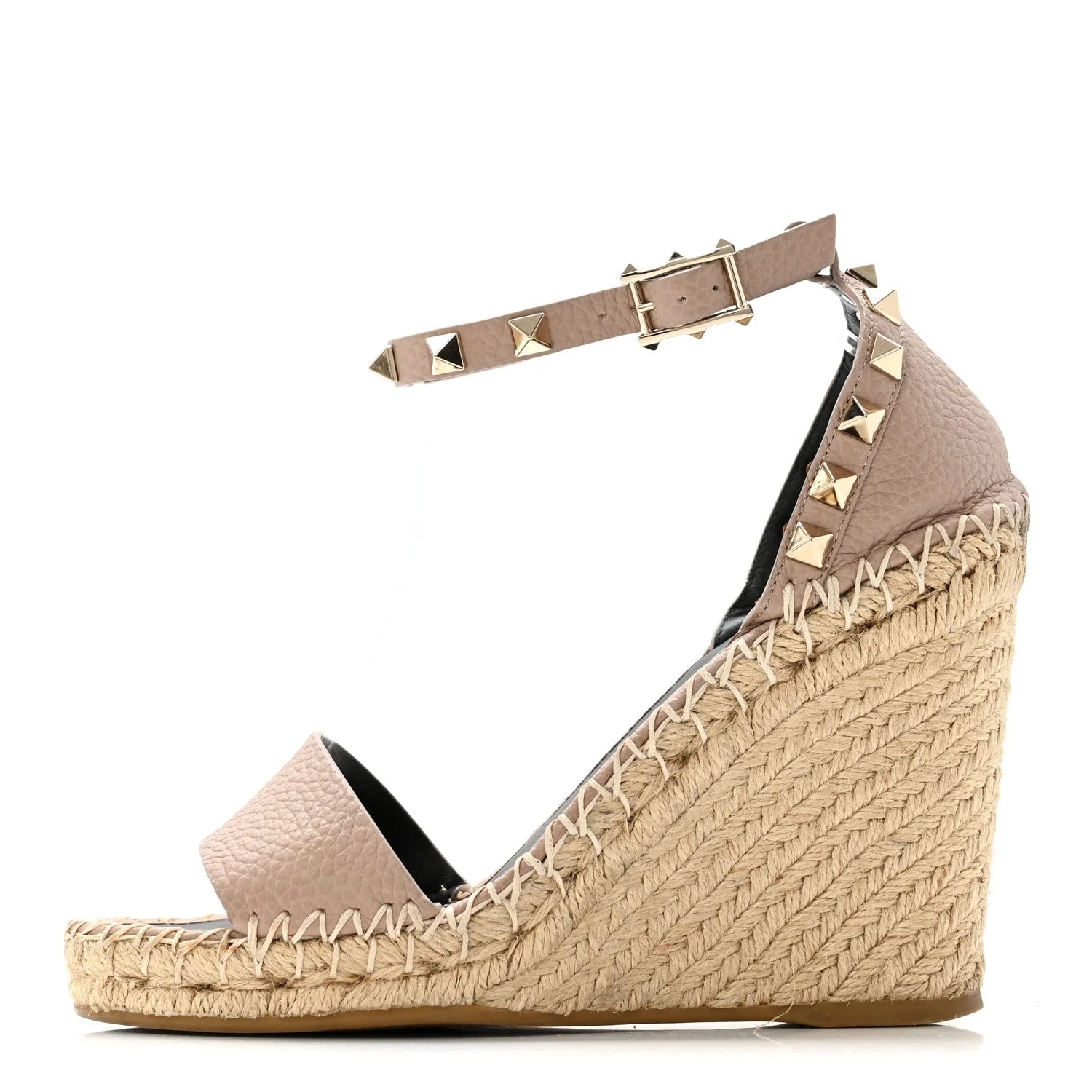 Valentino Garavani — Grained Rockstud Ankle Strap Espadrille 15/105mm Wedge 35 Quartz — Designer Shoe — resale