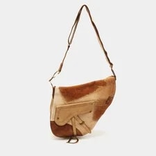 Dior — Dior Baudrier Saddle BrownBeige and Calf Hair — Handbag — resale