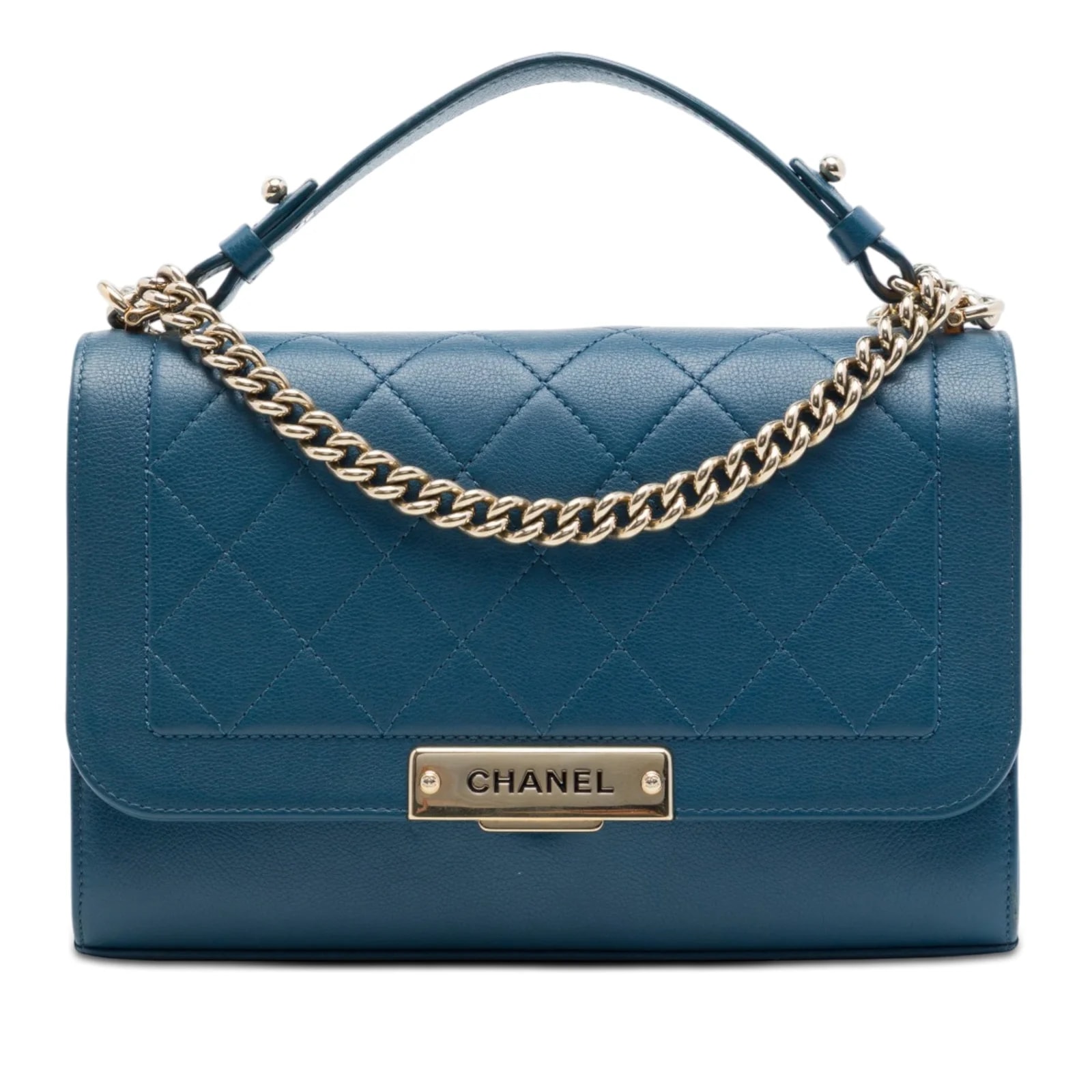 Chanel — Medium Grained Label Click Top Handle Flap — Handbag — resale