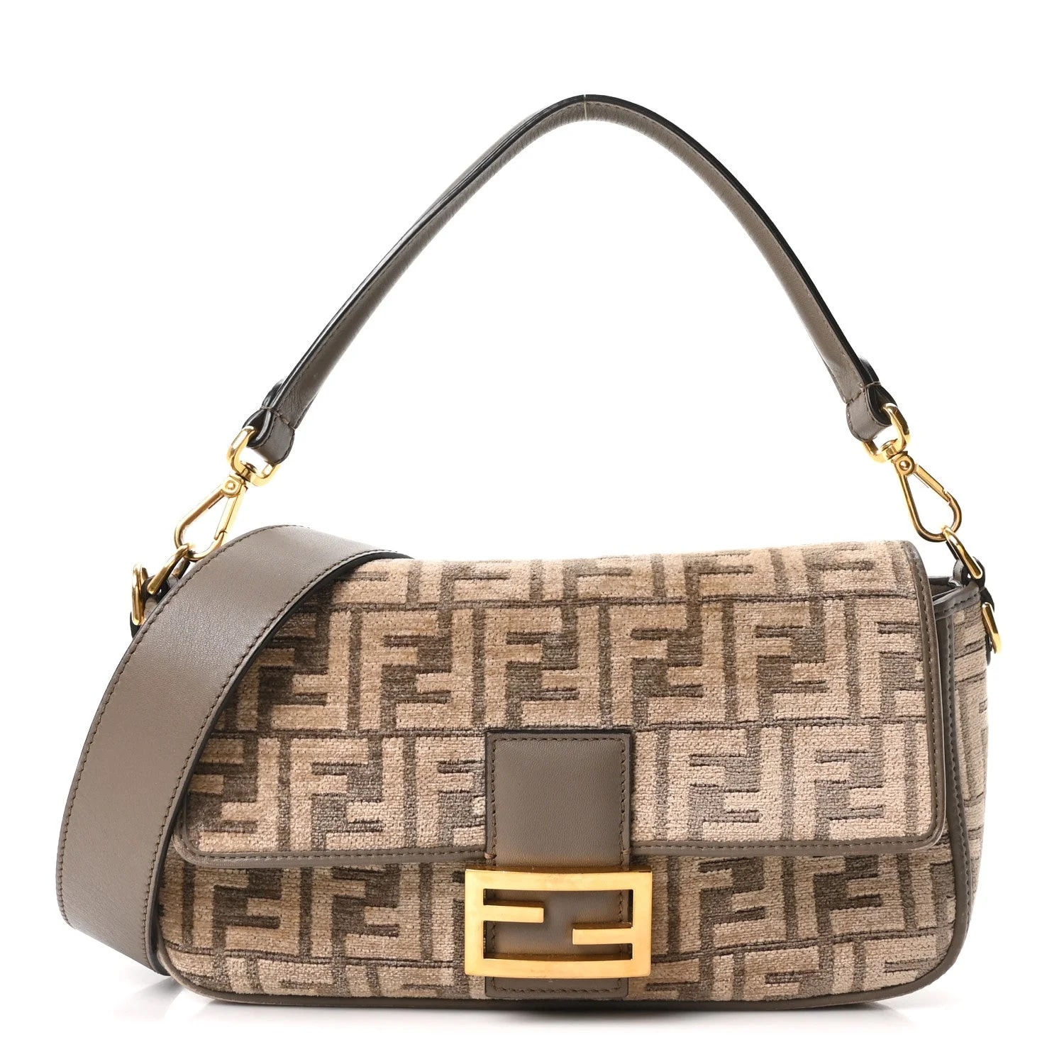 Fendi — Chenille Vitello Seta Embroidered Baguette Tortora — Handbag — resale