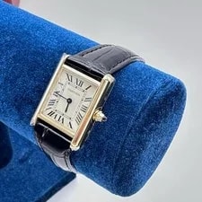 Cartier — Cartier Tank Louis Square 18K Gold 12 Hour Quartz Leather Black — Watch — resale