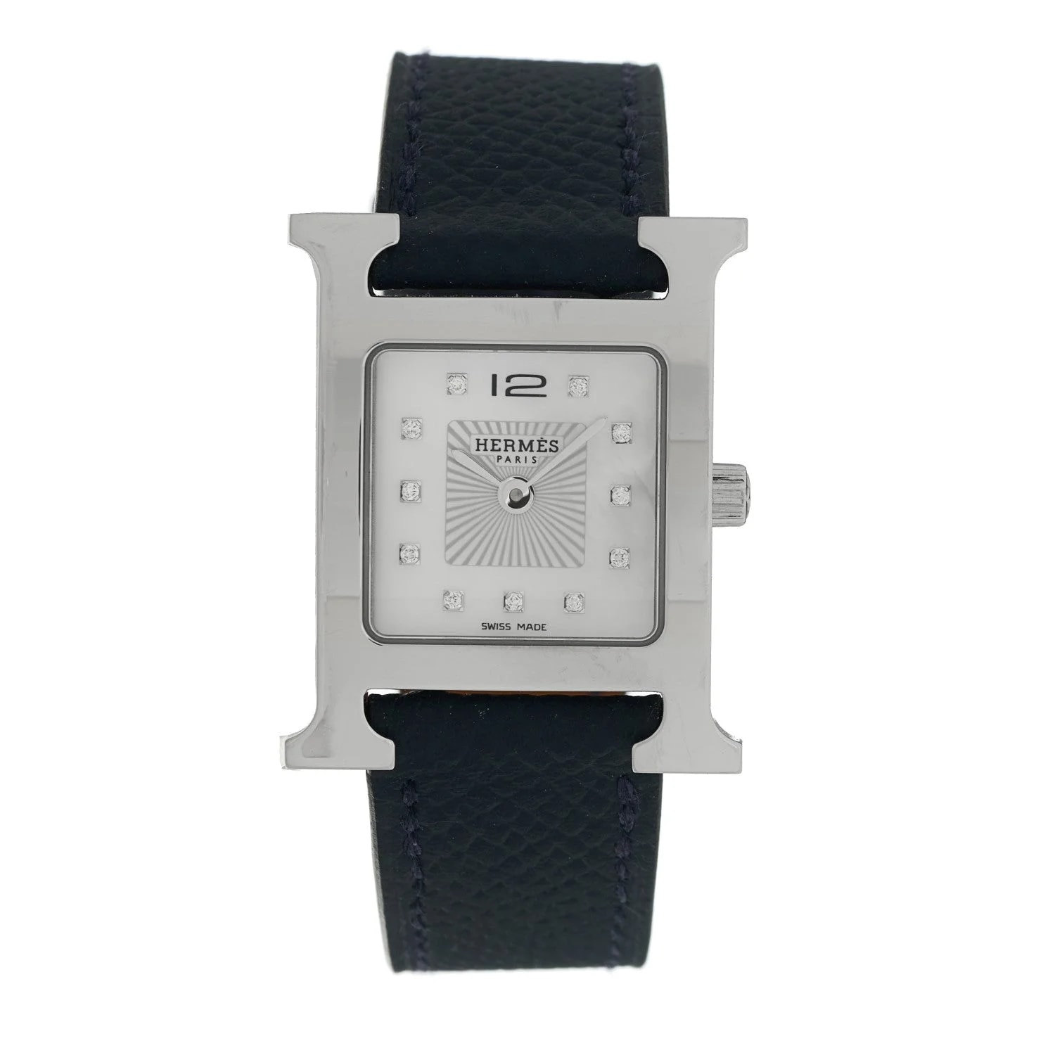 Hermès — Stainless Steel Epsom Diamond Mother of Pearl 21mm Heure H Hour Quartz Noir — Watch — resale