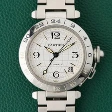 Cartier — Cartier Pasha C GMT Ref. 2377 Steel Bracelet Automatic Red Box — Watch — resale