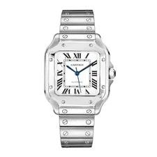 Cartier — Cartier Santos de 35MM White Roman Numerals Dial Stainless Steel — Watch — resale