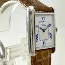 Cartier — Cartier Must Tank Small Silver 925 Quartz Square Dial Brown Band Auth — Watch — resale