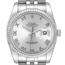 Rolex — Rolex Datejust Steel White Gold Silver Roman Dial 116234 — Watch — resale