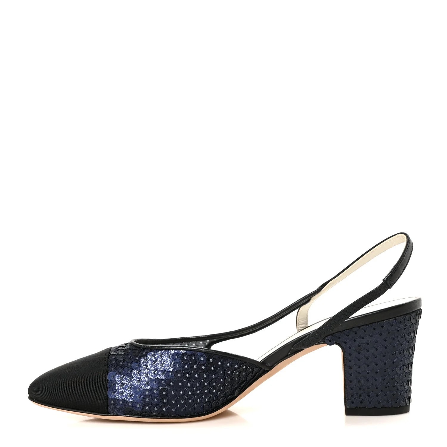 Chanel — Glittered Muslin Grosgrain Cap Toe Slingback 39.5 — Designer Shoe — resale